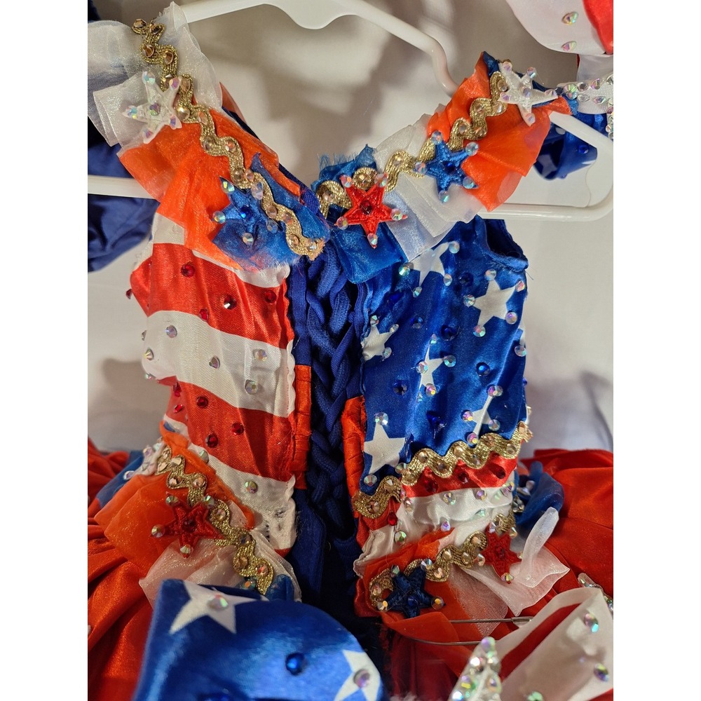 Patriotic Glitz Pageant Dress Red White Blue Stars Stripes Cupcake Skirt Set - Picture 5 of 12